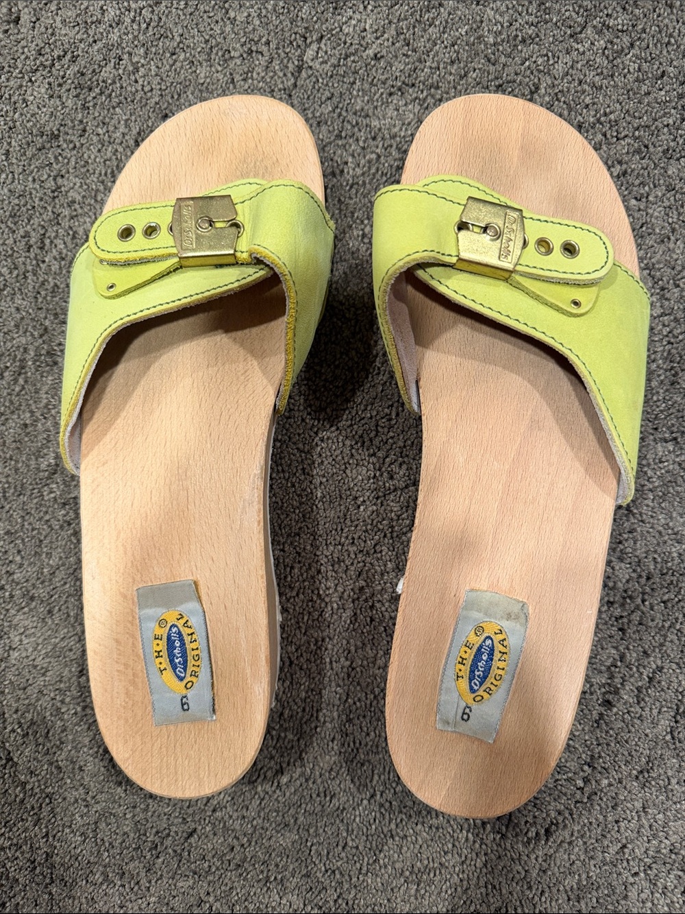 Dr. Scholl's Lime Green Buckle Slide Sandals